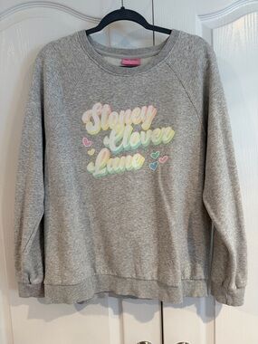 Stoney Clover Lane Gray Sweatshirt with Pastel Rainbow Logo and Hearts